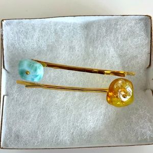 Genuine Amber and Larimer Bobby Pins